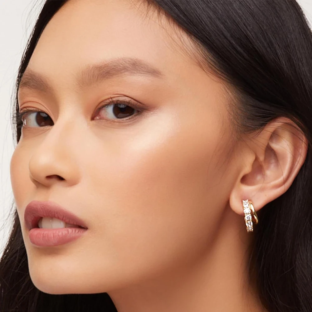 Double-layer C-shape Hoop Earrings for Women Small Round Zircon Huggie Earring Party Gifts Wedding Jewelry Accessories Bijoux