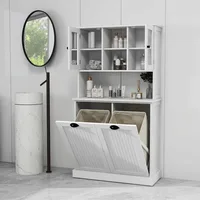 Tall Tilt-Out Double Doors Laundry Cabinet Hamper, Large Pull Out Laundry Room Storage Cabinets, Bathroom Cabinet 1