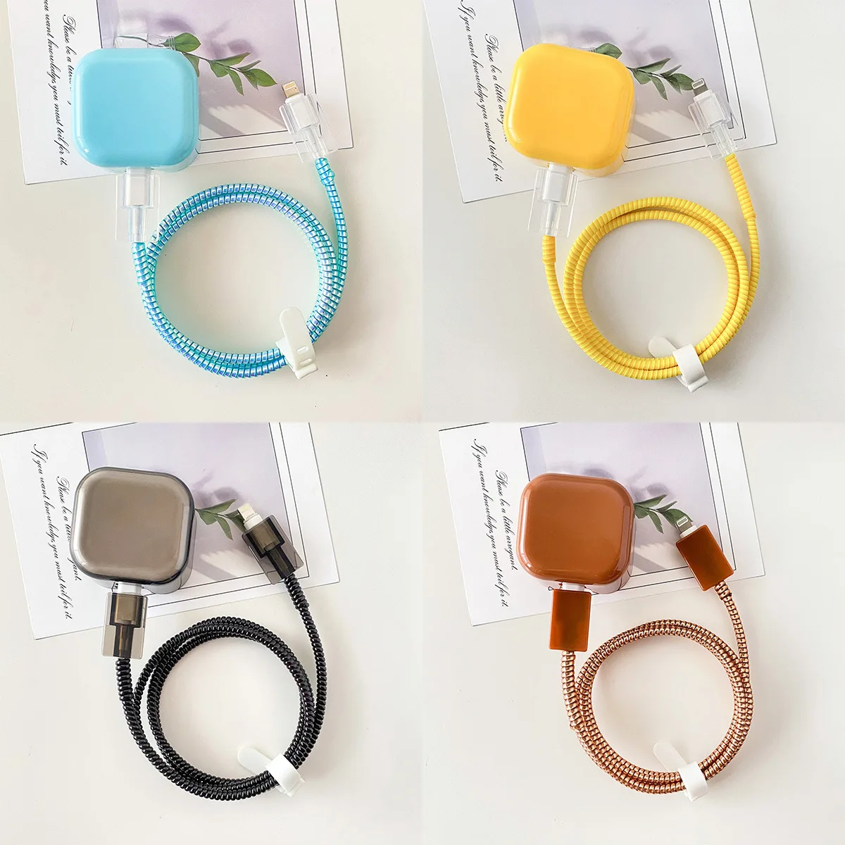Vibrant Macaron Tone Cable Protector Set for USB Charger and Cord Management