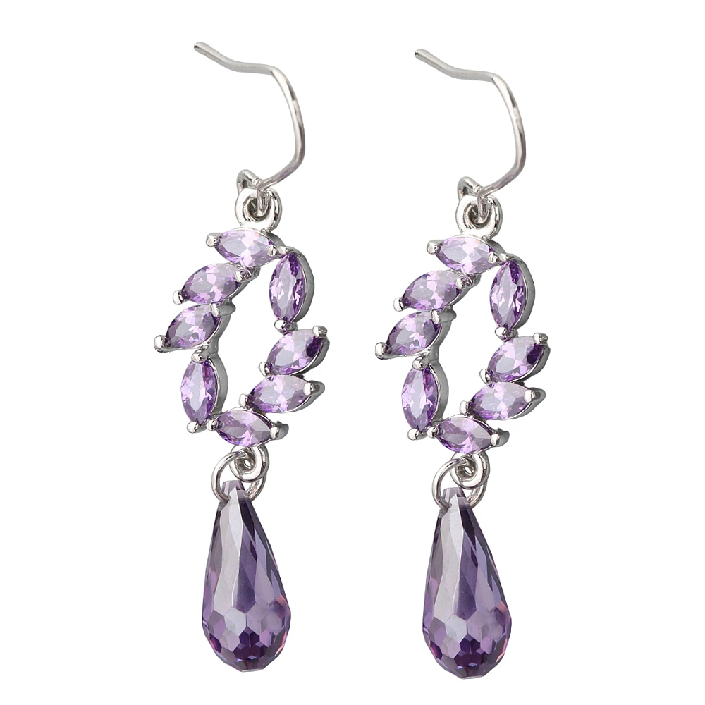 

Серьги-подвески из серебра с фиолетовым аметистом 6*12 мм EG002