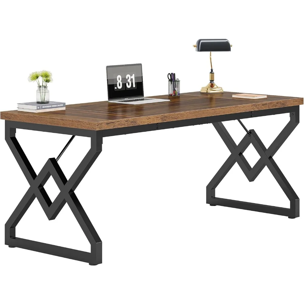 

Tribesigns 63 Inch Executive Desk, Large Office Computer Desk with Extra Thick Wooden Tabletop and Metal Frame, Modern Simple