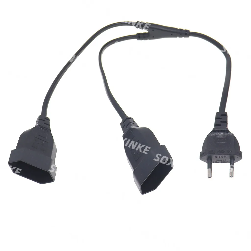 EU CEE7/16 Male to Female Dual Output,2 Ways Outlet Extension Cord European 2 Prong M/F Power Splitter Cable. — view 3
