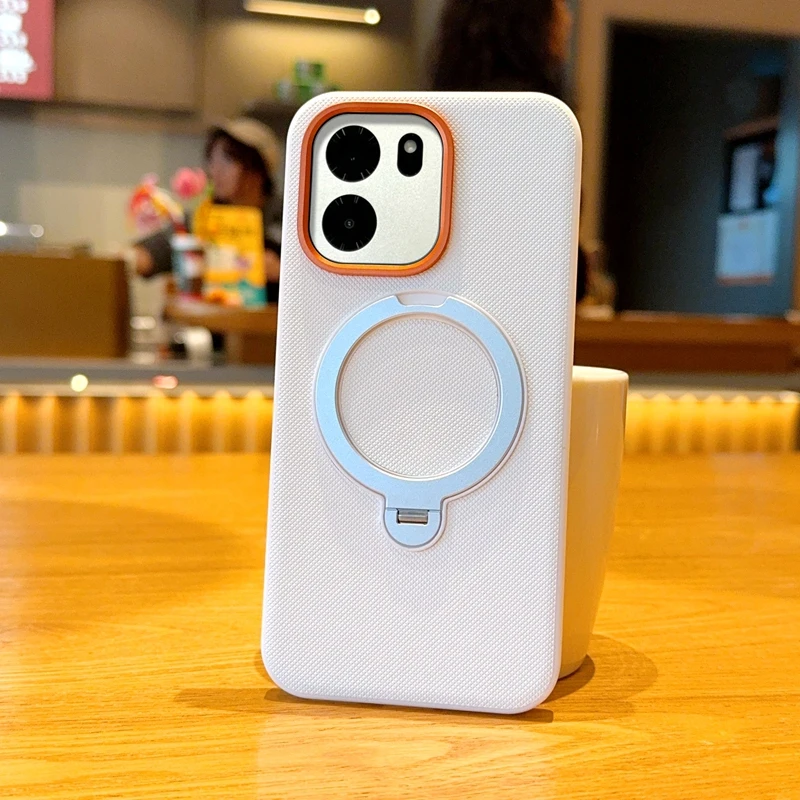 Magnetic Rotatable Metal Finger Ring Stand Case with Matte Finish and Kickstand