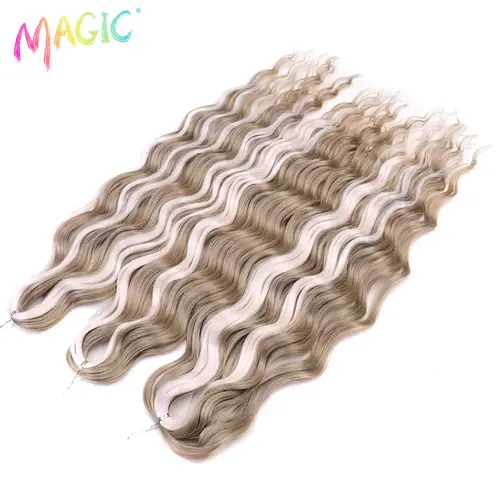 Anna Synthetic Hair 24 Inch Water Wave Braiding Hair Extensions Ombre Blonde Deep Wave Afro Curl Twist Crochet Hair for Women - Image 77