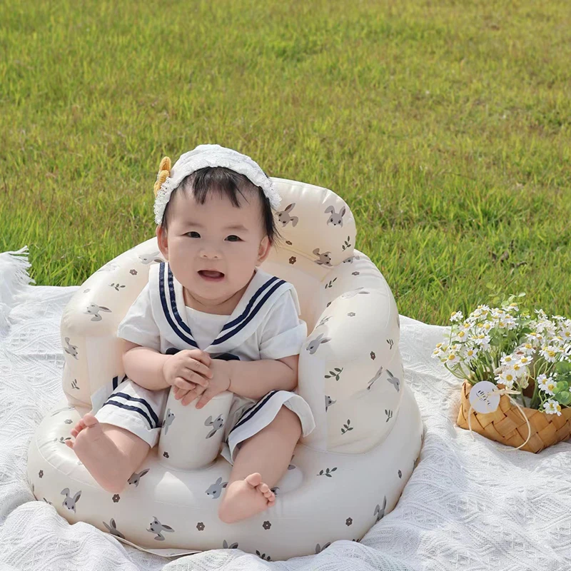 Baby Inflatable Seat Back Support Sofa for Sitting Up Floor Seater Portable Shower Chair Learn to Seat Dinosaur Dining Chair