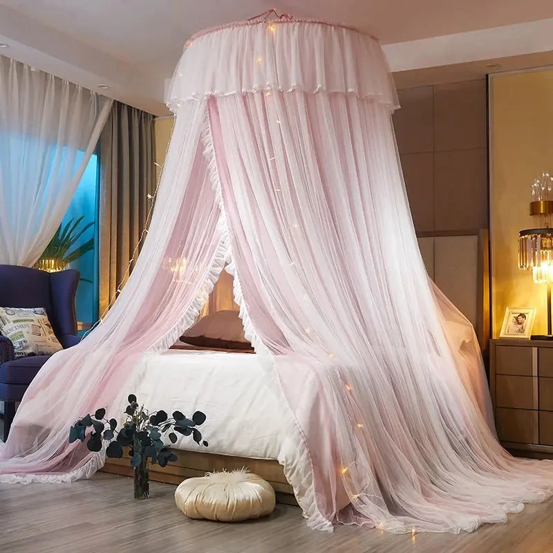 

Single Double Layer Floor Yarn Hanging Dome Princess Wind Mosquito Net Four Seasons Household Universal Beds Decor Mosquito Net