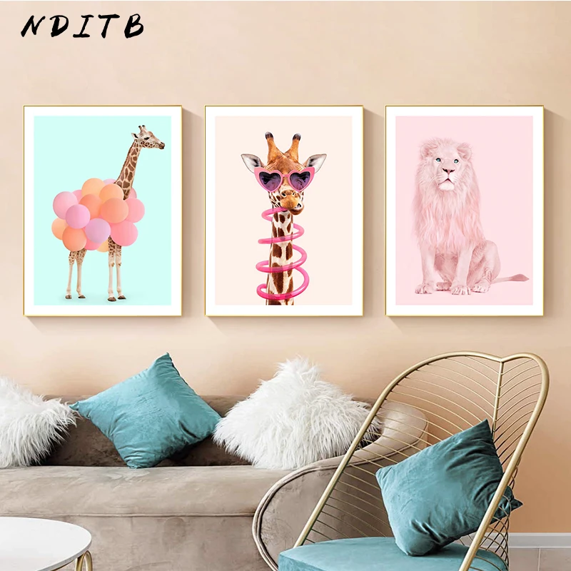 Tanio Kolorowe słodkie zwierzę plakat artystyczny jednorożec Flamingo Zebra Nruery sklep