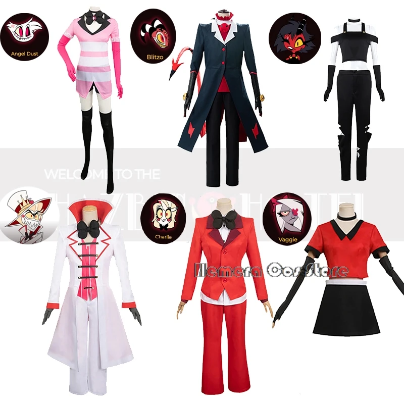 Anime Hazbin Cosplay Lucifero Hotel Helluva Charlie Morningstar Costume Blitzo Ad Angel Dust Vestiti Cosplay Halloween Party Suit