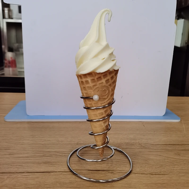 Cone Holder Stand Ice Cream Rack French Fry Waffle Display Roll Cones Metal Basket Hand Fries Serving Steel Stainless 1Pcs