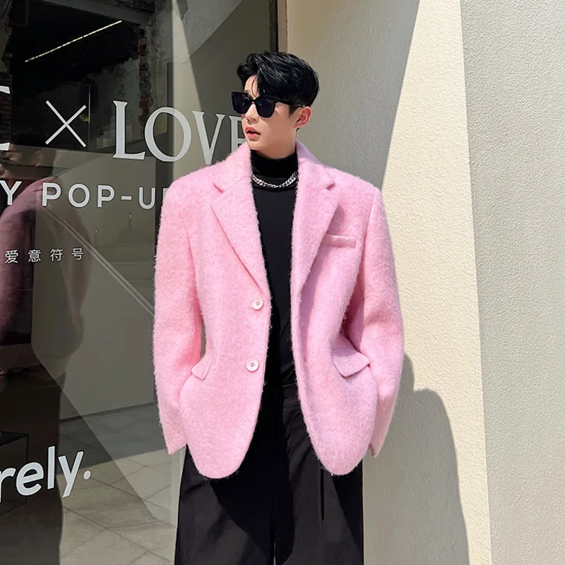 NOYMEI Korean Pink Thickened All-match Woolen Fabric Suit Jacket
