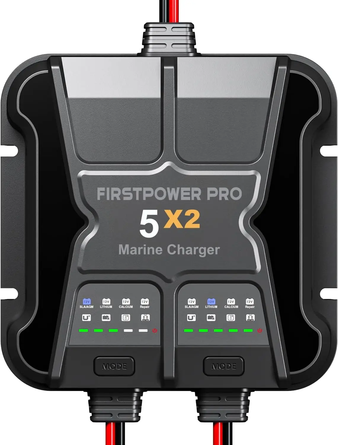 2 Bank Battery Charger 5X2, 10A (5A/Bank)-12V Waterproof Onboard Battery Charger, Maintainer & Desulfator for S