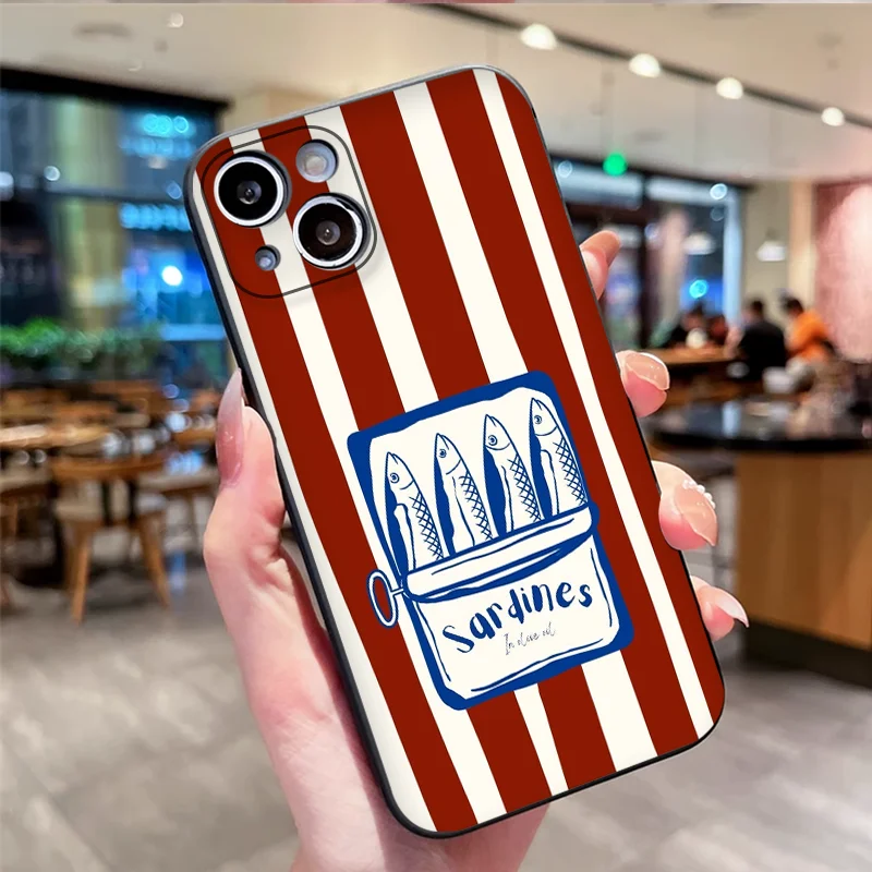 Cartoon Pink Blue Striped Sardines Phone Case: Soft and Stylish Cover