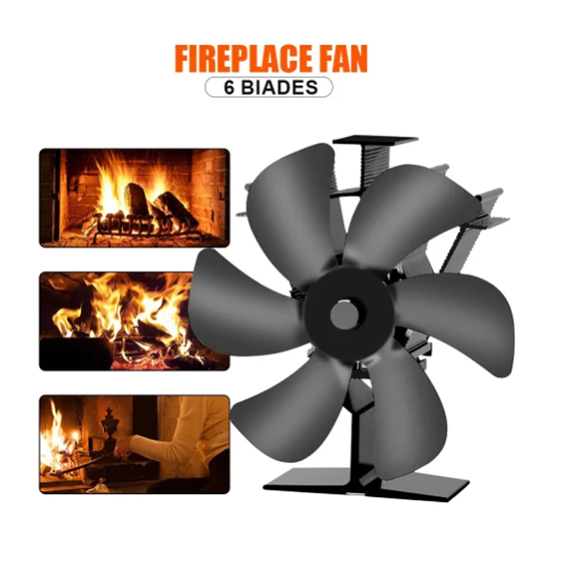 Stove Fan 6 Blades Heat Powered Fireplace Fan Log Wood Burner Eco-fan Heat Distribution