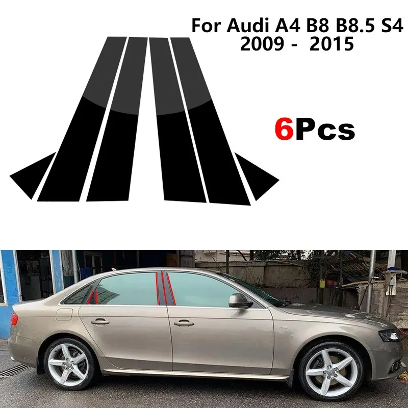 

6 шт., полированные столбики для автомобильных дверей и окон для Audi A4 B8 B8.5 S4 2009-2015, глянцевые черные колонки BC, наклейки, молдинговая крышка, отделка