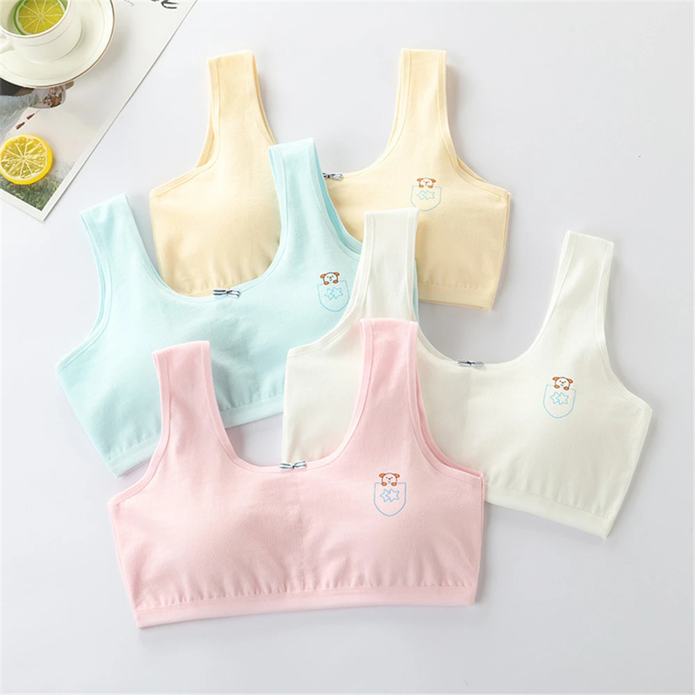 

Soft Cotton Children Girls Underwear Kids Girl Solid Color Cartoon Pattern Vest Bra Tank Top Crop Tops for Girl 9-16Years