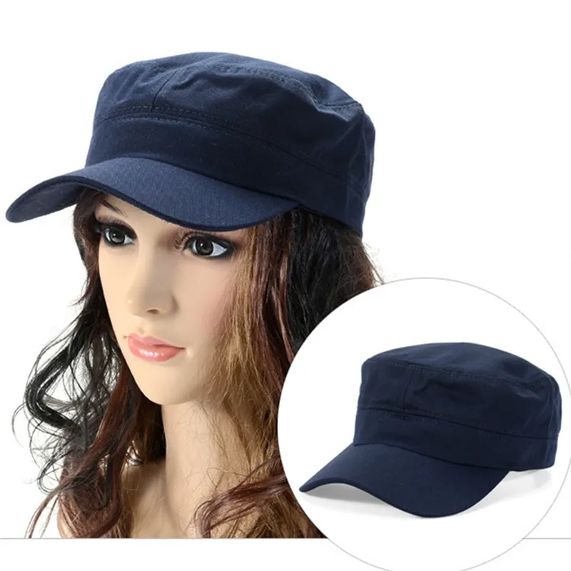 Vintage Flat Top Mens Washed Caps And Hat Adjustable Fitted Cap Military Hats For Men Women