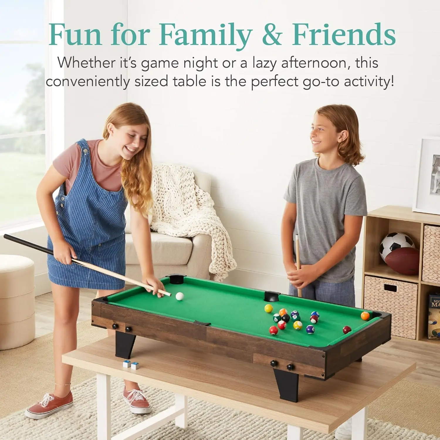 40in Tabletop Billiard Table, Pool Arcade Game Table for Living Room Play Room, Game Room W/ 2 Cue Sticks, Ball Set Storage Bag