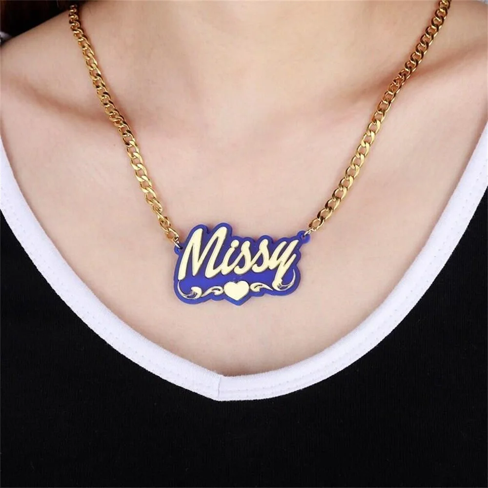 Custom Acrylic Name Necklace Personalized Nameplate Necklace with Heart Custom Monogram Name Necklace Wedding Jewelry Gift vlen customize letter bracelets for women jewelry boho summer beach bracelet acrylic personalized pulseras gold plated jewellery