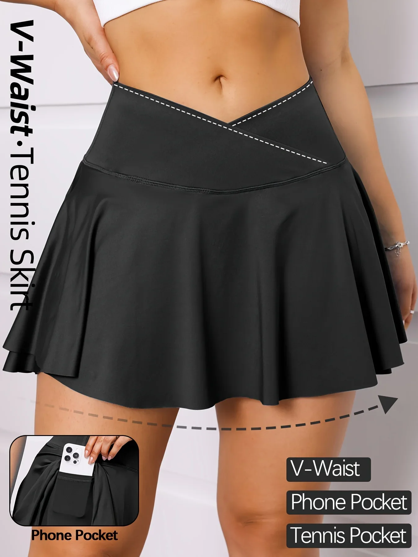 Women's V-Waist Sports fake two pieces Skirt With Pockets For Tennis，Badminton, Yoga, Fitness, Running, Marathon