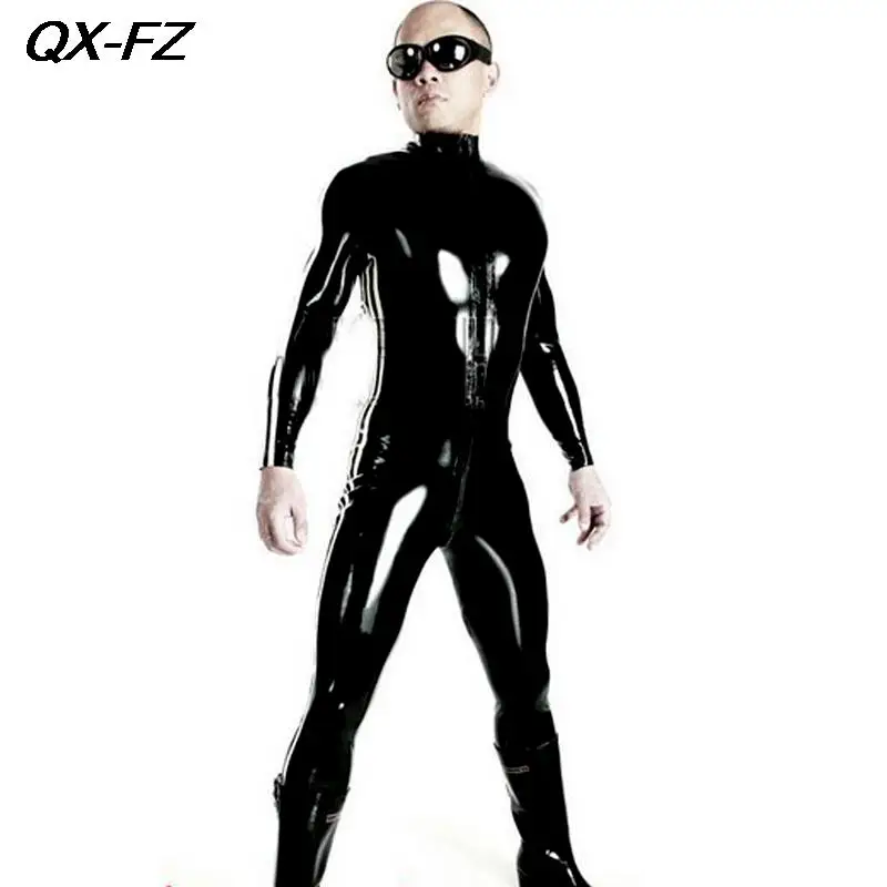 Men Underwear Plus Size S-4XL Wetlook Latex Bodysuit Front Zipper Crotch Jumpsuit Faux Leather Sexy Lingerie