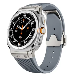 Stainless Steel & Silicone Sport Band with Curved End for Galaxy Watch 7 Ultra (Grey Ti)