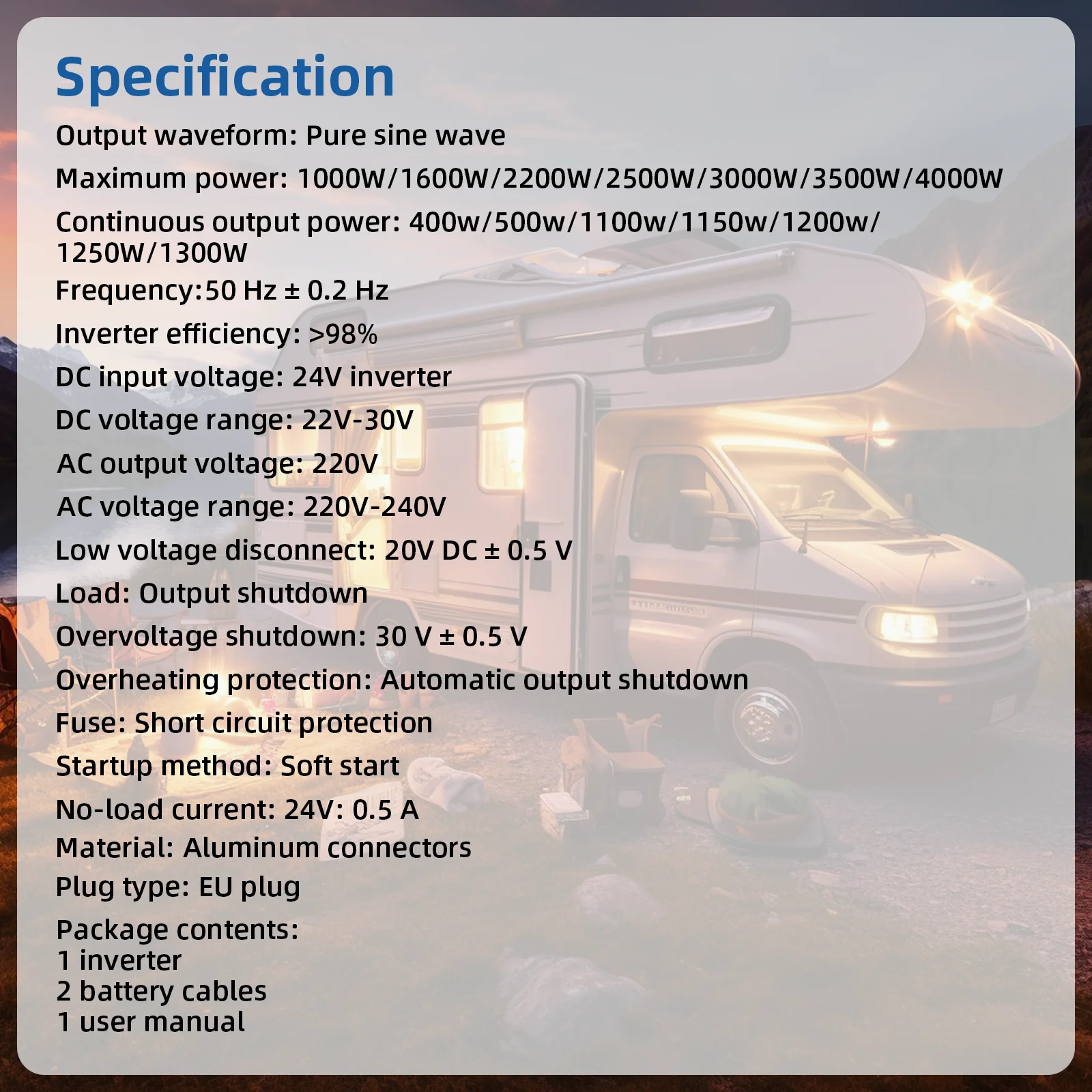 4000W Spitzenleistungs-Auto-Stromwandler, 12V DC zu 220V AC EU-Steckdosenkonverter mit Digitalanzeige, Intelligente Temperaturregelung mit Kühlung – Detail 10