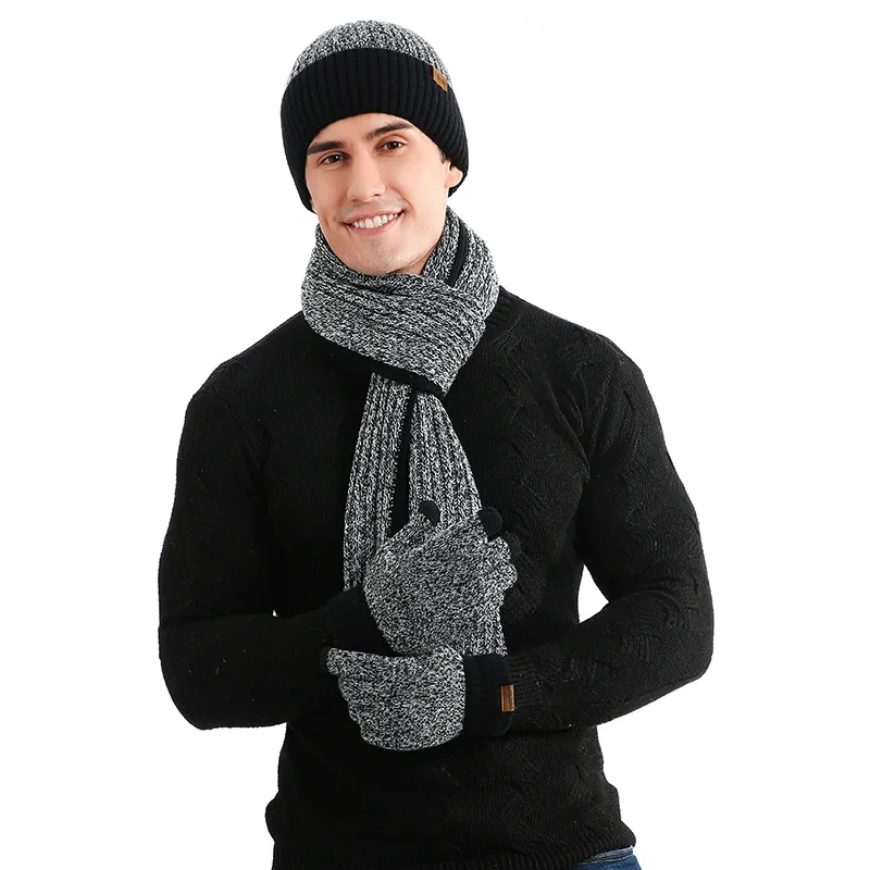 Cycling Gloves Winter Hat Winter Accessories Knitted Hat Scarf Set Men Gloves Men's Beanie Gloves Scarf Set