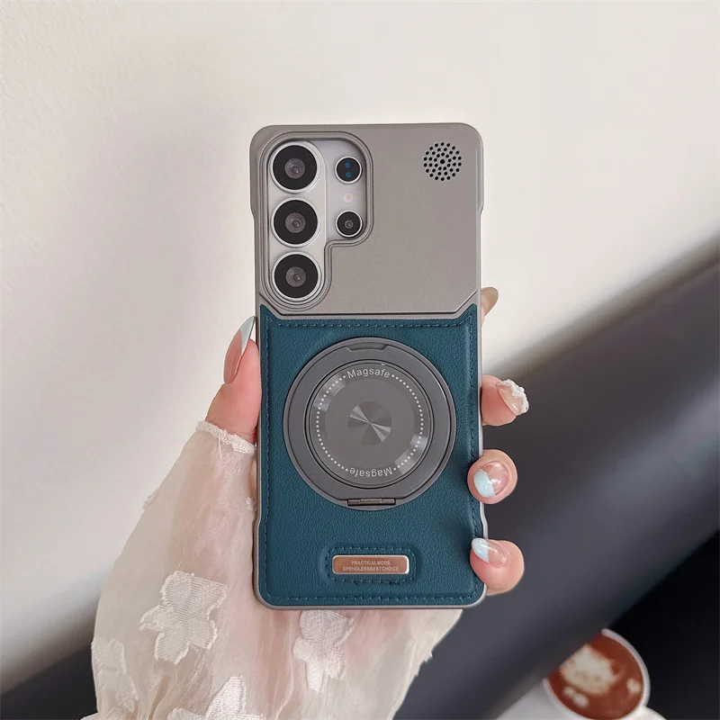 Premium Magnetic PU Leather Aromatherapy Case with Rotating Bracket and Wireless Charging Support