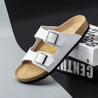 2023 Summer Cork Sandals Men's Flock Faux Suede Mule Clogs Slippers Brown Classic Buckle Cork Slides Slippers For Men Slippers - Image 2