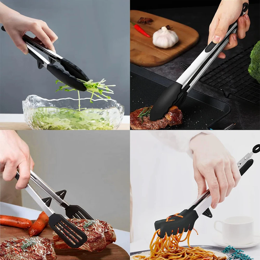 LMETJMA Kitchen Tongs Silicone Food Tongs Non Stick Cooking Serving Tongs For BBQ Salad Steak Pasta Spaghetti Noodles JT302 6