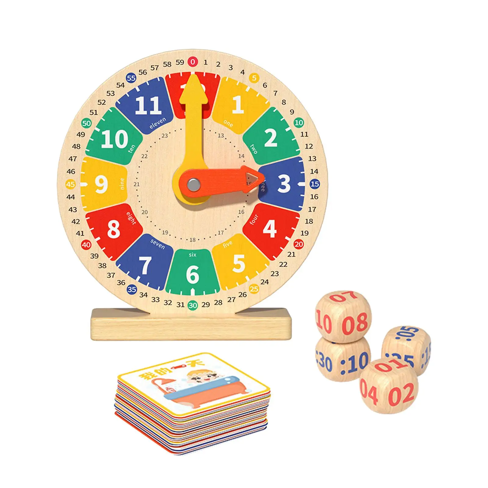 Wooden Clock Kids Toy Teaching Clocks for Kids, Motor Skill Clock Learning, Montessori Toy for Kindergartner Boys and Girls