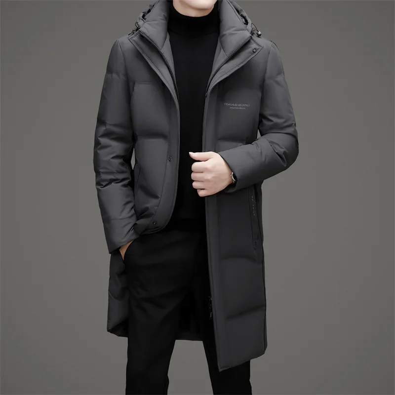 thumbnail image 1 of Chaqueta de invierno de plumón para hombre, gorro extraíble de pato con relleno de plumón, ropa de diseñador, chaqueta acolchada para hombre, abrigo largo informal para hombre, invierno, 1 of 5