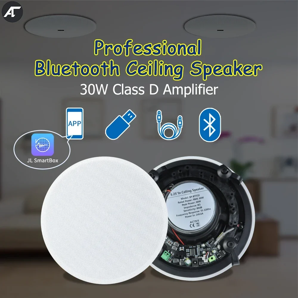 Bluetooth Coxial Ceiling Speaker 5.25" Class D Amplifier 30W Porfessional Loudspeaker Hifi Sound Home Theater System Support Aux