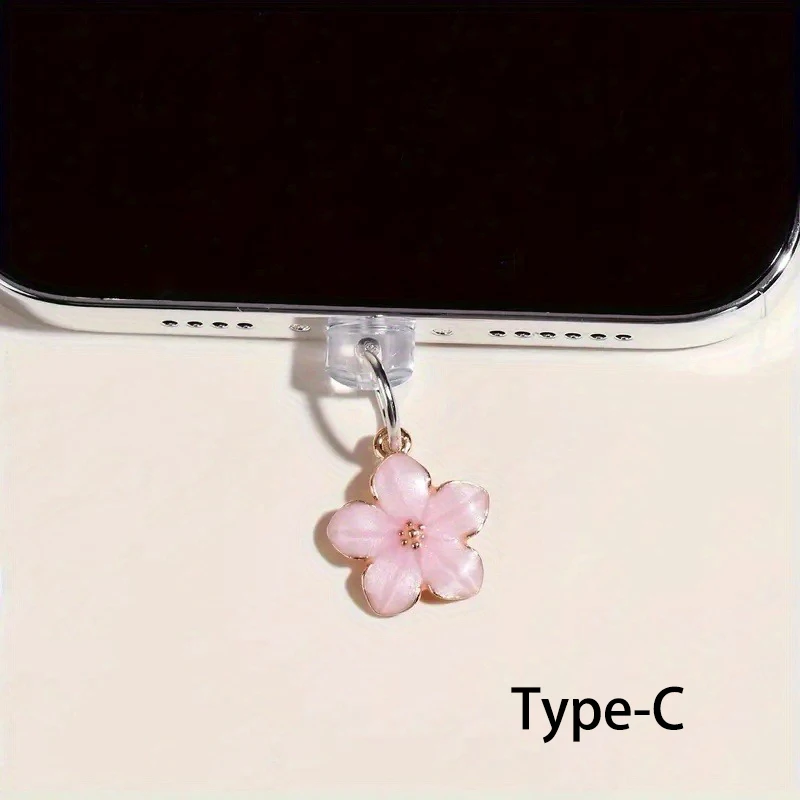 Elegant Floral Dust Plug Pendant for Type-C Charging Ports