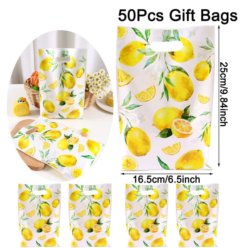 10/20/50 stücke Aquarell Gelb Zitrone Süßigkeiten Geschenk Taschen Keks Verpackung Taschen Sommer Party Gefälligkeiten Taschen Strand Picknick Essentials – Detail 8
