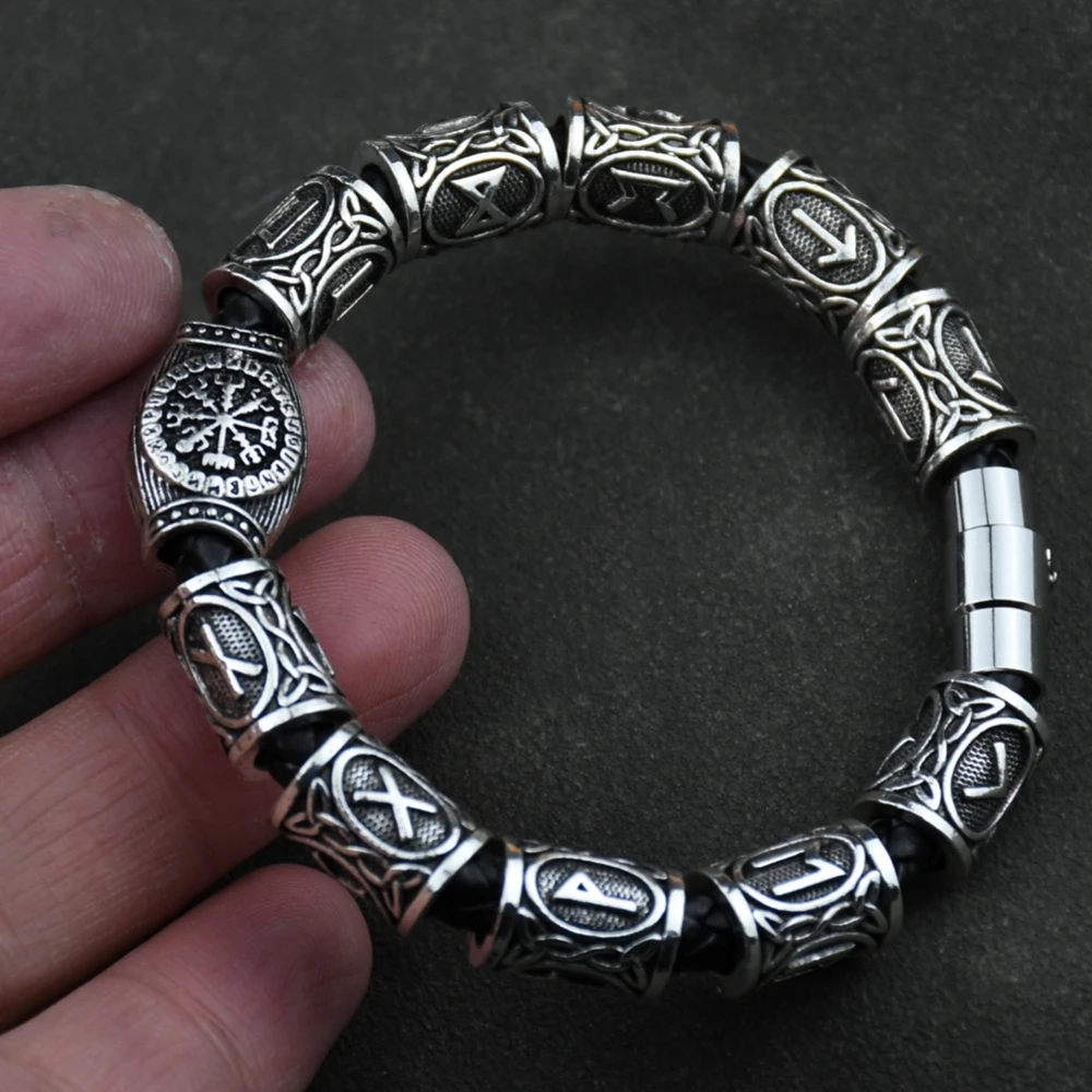 Norse Runic Runes Beads Charm Vikings Accessories Womens Mens Magnetic Bracelet Viking Jewelry
