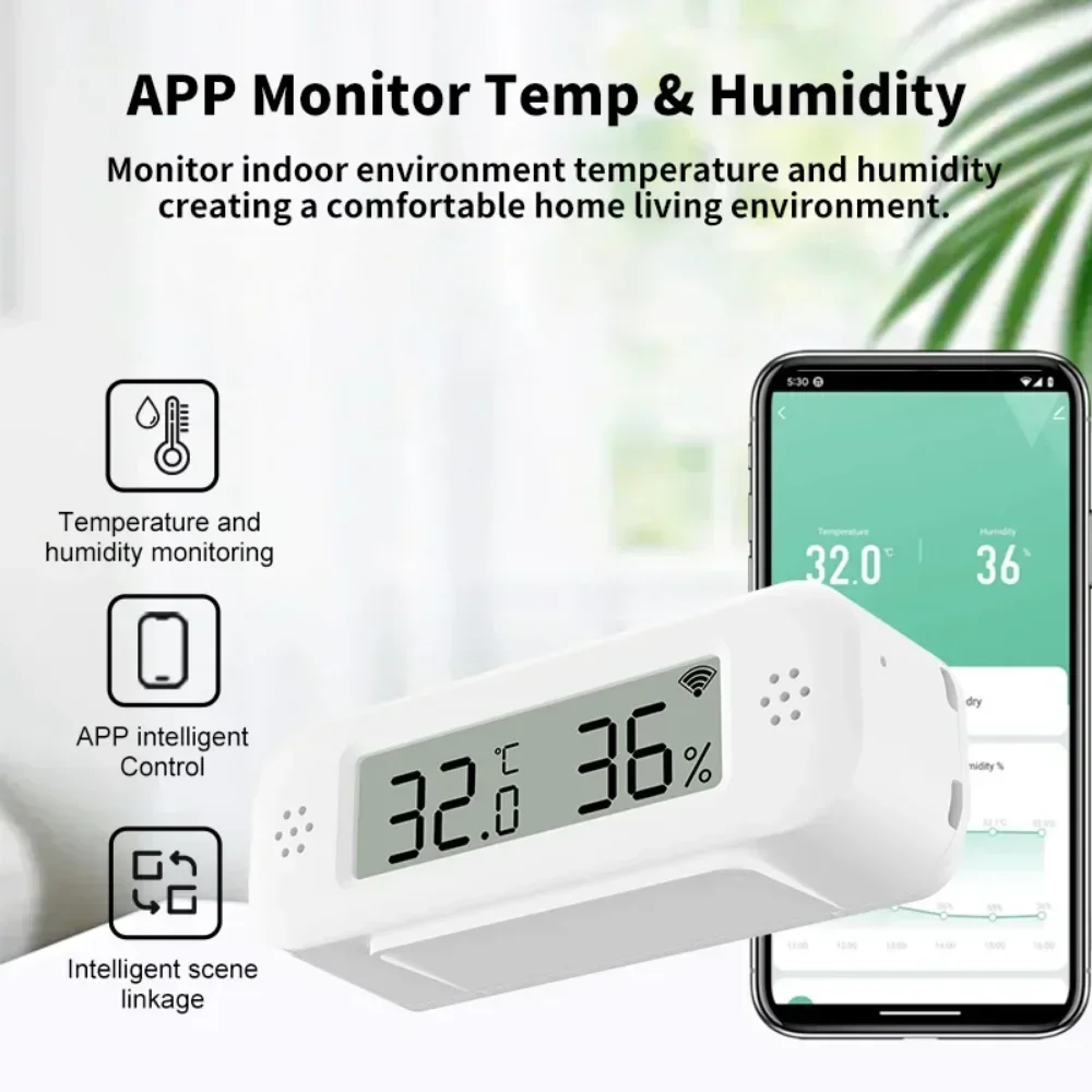 Tuya WiFi Mini Temperature Humidity For Smart Home Thermometer Hygrometer APP Remote Alarm Work with Google Home Yandex Alexa smart thermostat smart temperature humidity sensor