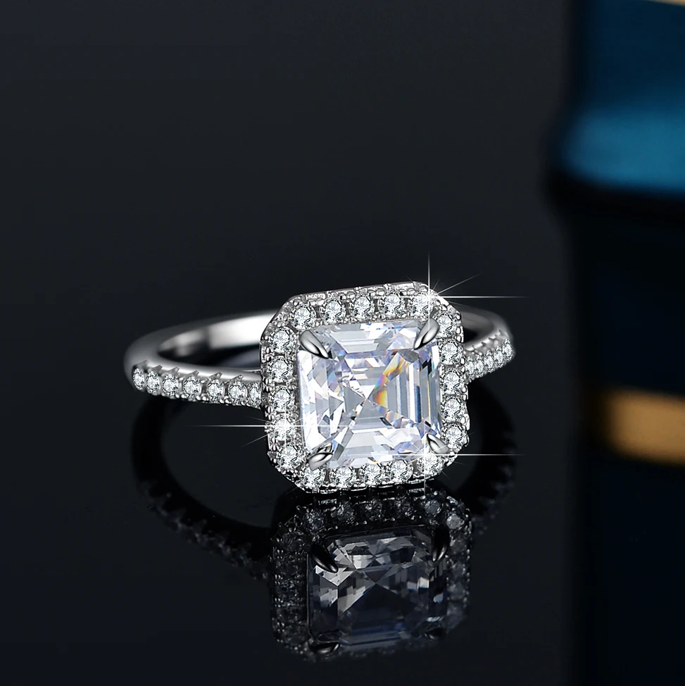 

Free Shipping Moissanite Ring Radiant Cut Cluster 925 Sliver Rings Original Certified Luxury Quality Jewelry Wedding Engagement