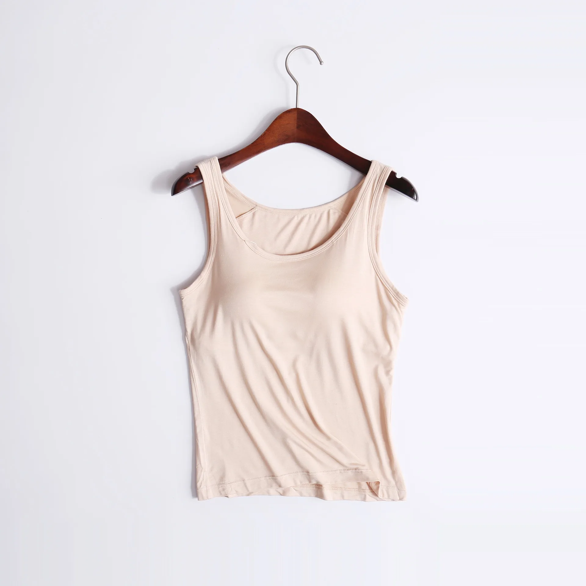 Description Picture 6 of item2024 Women's Vest Tops With Built In Bra Neck Vest Padded Slim Fit Tank Tops Sexy Shirts Feminino Casual Underlay Shirt Slimming