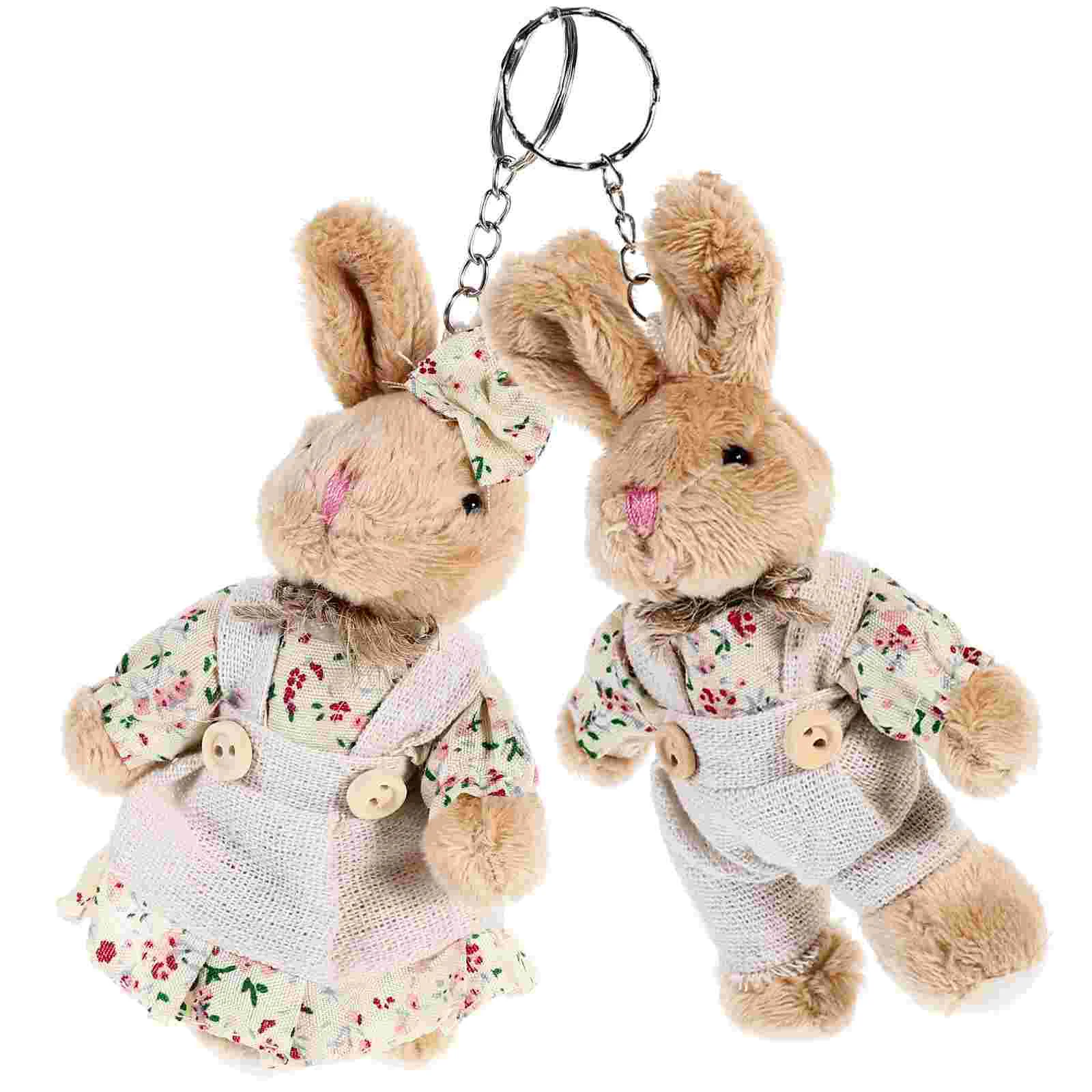 2 Pcs Plush Keychain Ring Rabbit Rings The Gift Kids Decoration Cute Keyrings Fabric