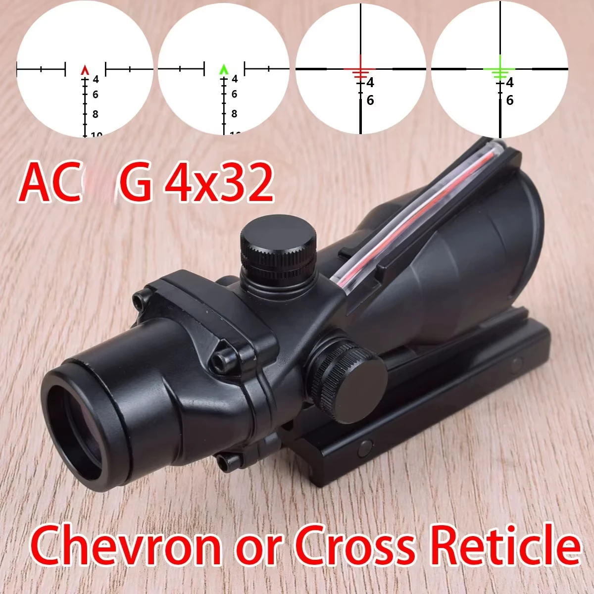 Hunting Riflescope Chevron Cross 4X32 Fiber Optical Scope Red Green Illuminated Tactical Optical Sight Airsoft AR15 HK416 tactical magnifier scope rifle scope