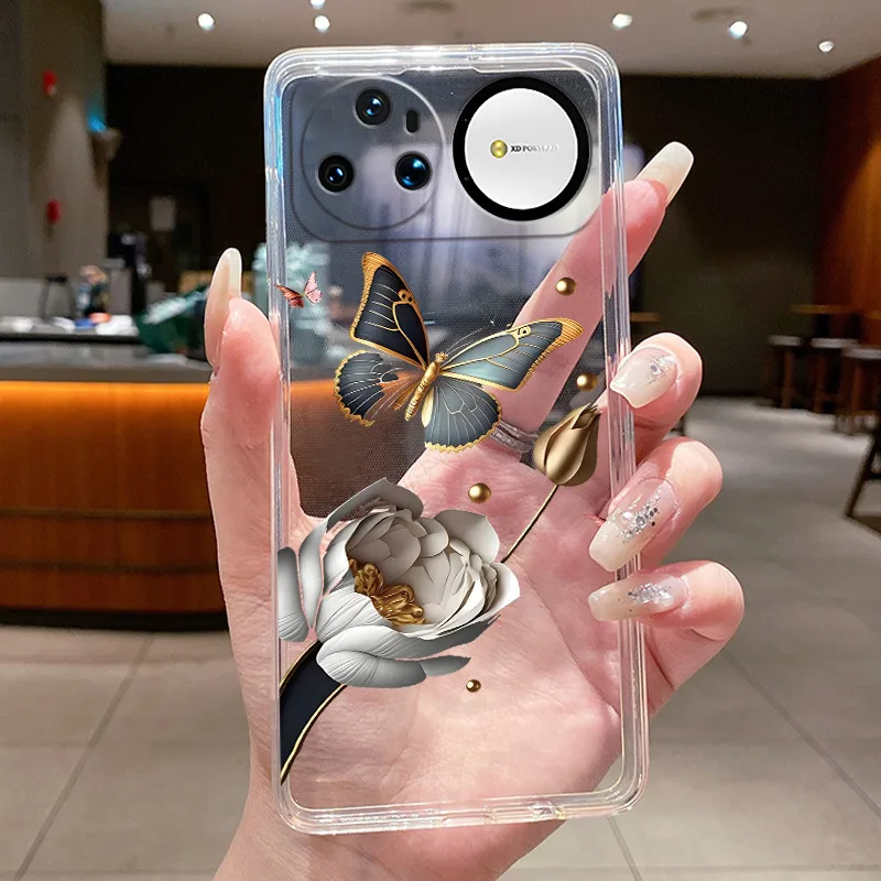 Clear Luxury Fashion Butterfly Flowers Soft TPU Phone Case