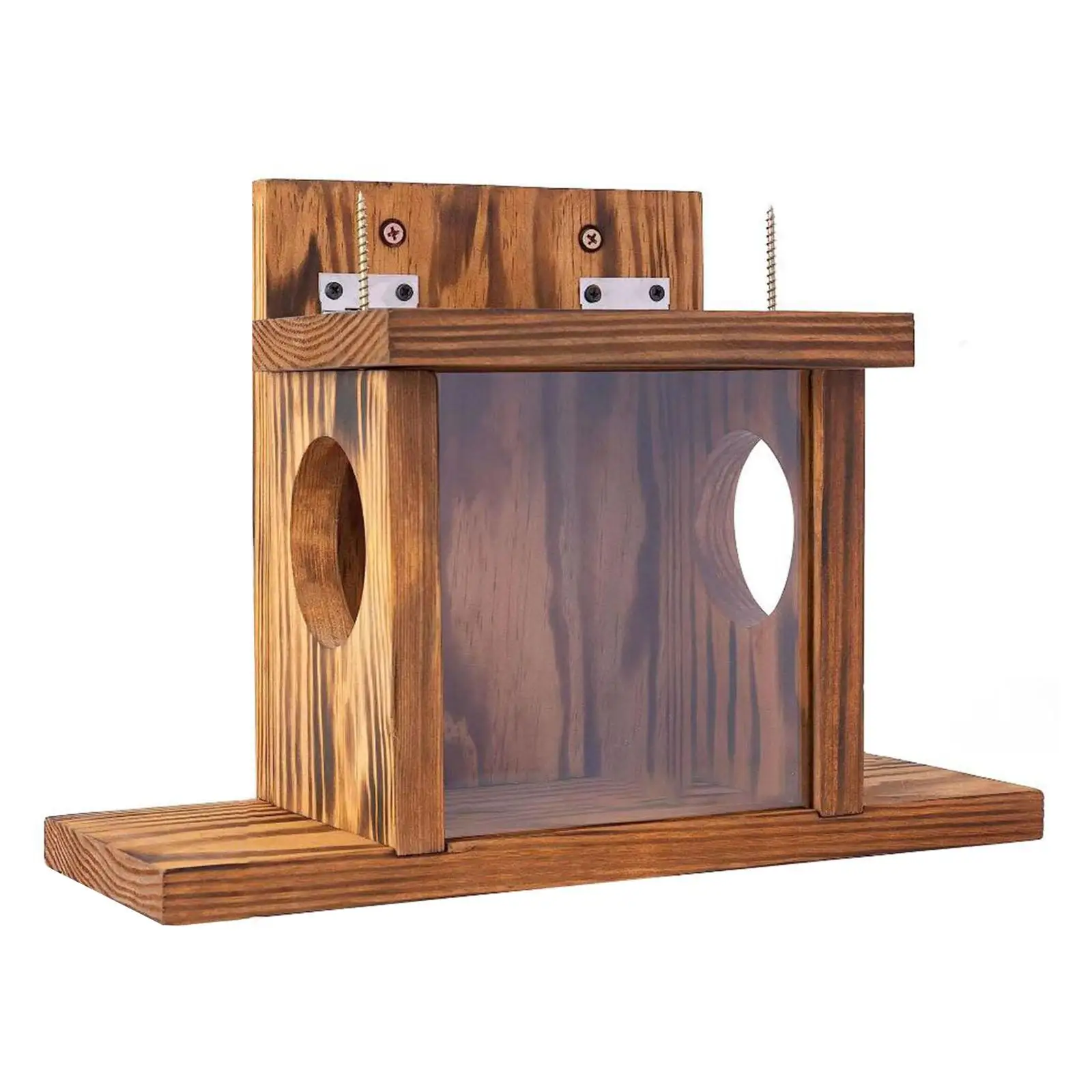 Outside Wood Squirrel Feeder Stable with Top Roof for Outdoor Backyard Trees