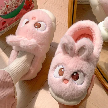 Women's cotton slippers winter indoor home warm and velvet household parent-child wool cotton shoes women wear outside winter 1