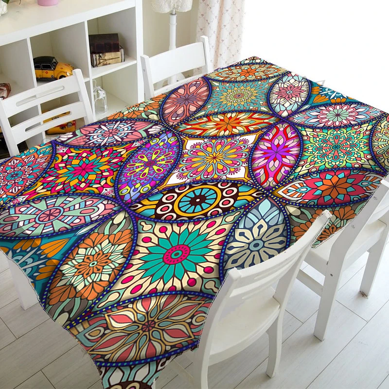 Mandala Background Home Living Room Tablecloth Bohemian Retro Decorative Element Holiday Party Anti-stain Coffee Table Cloth