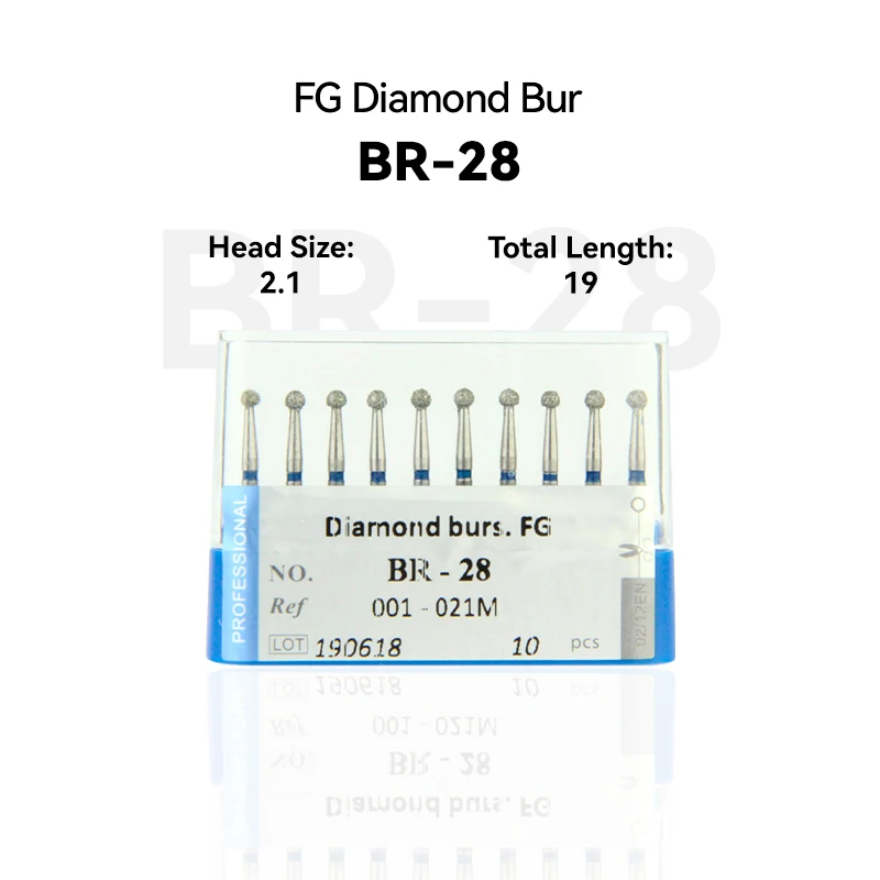 

10pcs Dental Clinic Products BR-28 001-021M Diamond Bur FG High Speed 2.0 19.0 Blue Medium Intra-oral Tools Material Equipment