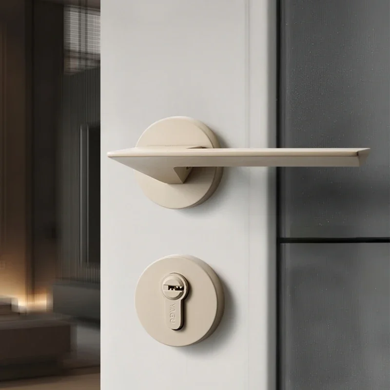 

Beige minimalist silent indoor bedroom door lock Nordic wind magnetic door handle magnetic modern door lock