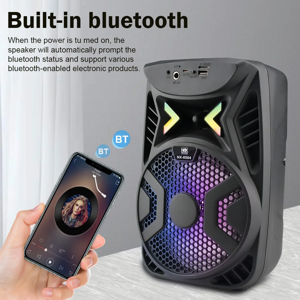 Уличная портативная беспроводная Bluetooth-колонка, стерео Бас-колонка,  музыкальный плеер s, FM-радио, TF-карта с микрофоном и светильник кой |  AliExpress