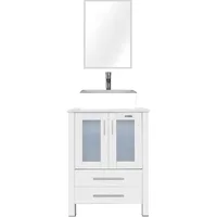 24" Modern Bathroom Vanities Sink Combo White Stand Cabinet with White Rectangle Ceramic Vessel Sink & Water Save Faucet 1
