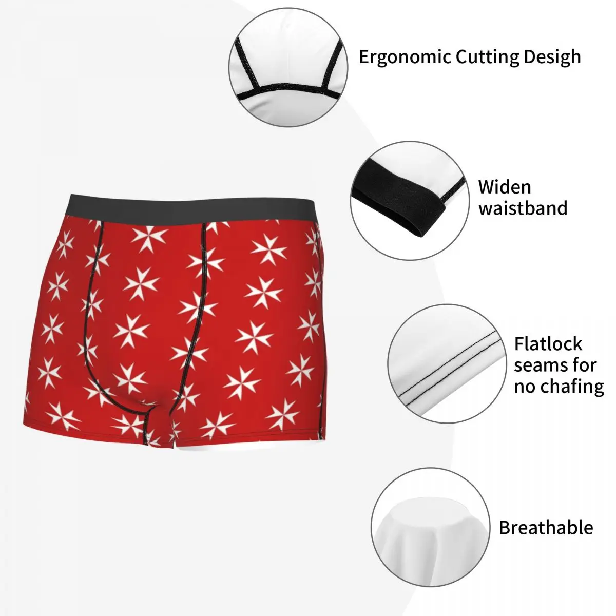 Custom Maltese Cross Flag Underwear Men Breathbale Boxer Briefs Shorts Panties Soft Underpants For Male 5